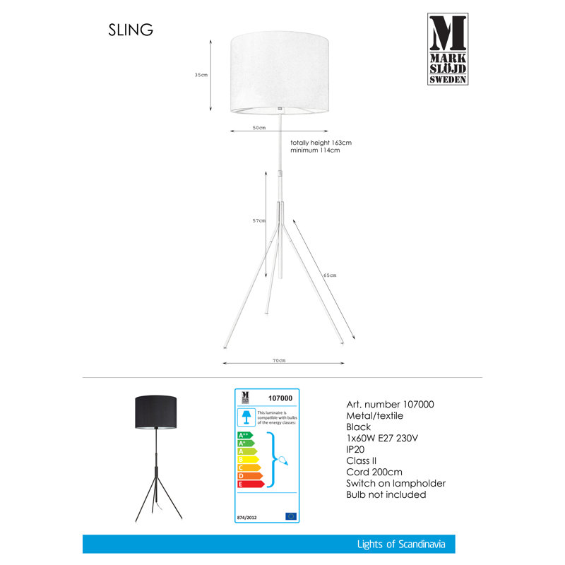 Bester 163cm Tripod Floor Lamp, Black