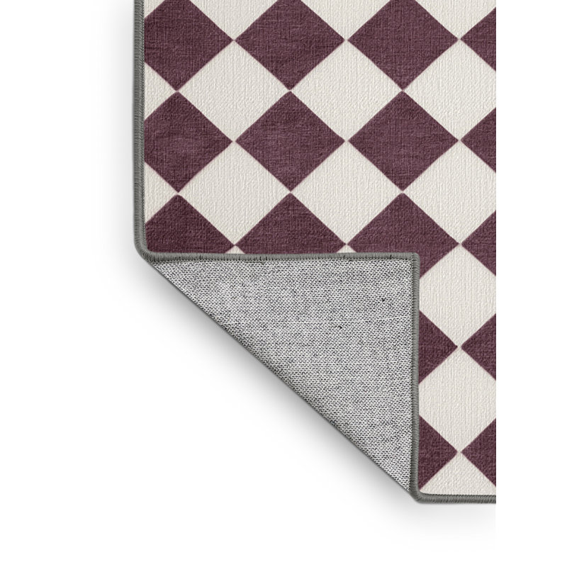 Tapis brun à carreaux lavable à la machine, Rectangle 7 pi x 9 pi