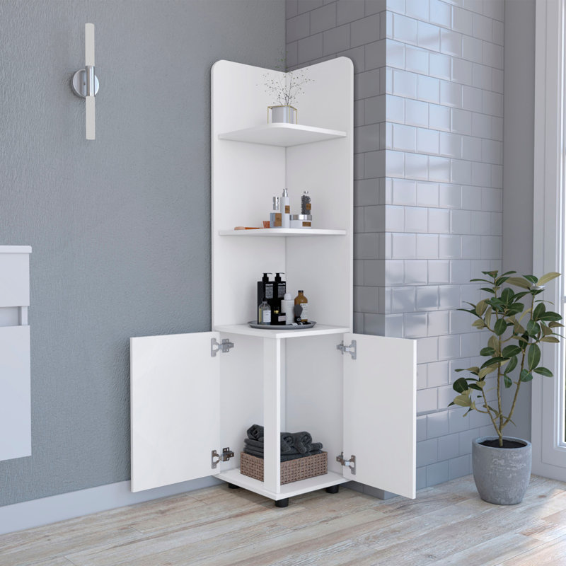 Malibu Freestanding Linen Cabinet, 2-Doors, Open Shelves -White, White