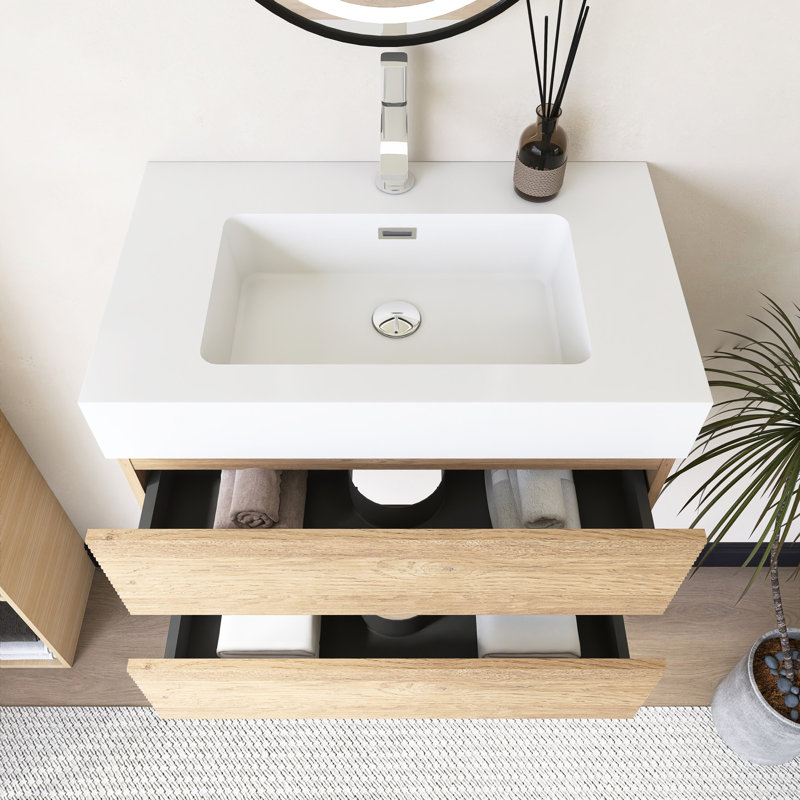 Meuble-lavabo mural 30 po avec lavabo à surface solide intégré, 30"