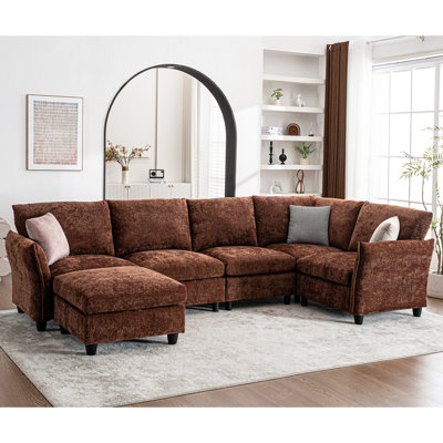 124.4'' L-shaped Modular Sectional Sofa With Ottoman, Large Size 6-seat Cloud Couch With Storage