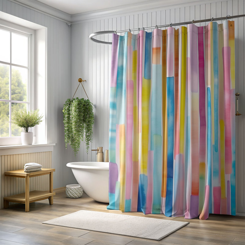 Watercolor Designs - Rideau de douche standard 1 pièce, H 74 po x l 71 po