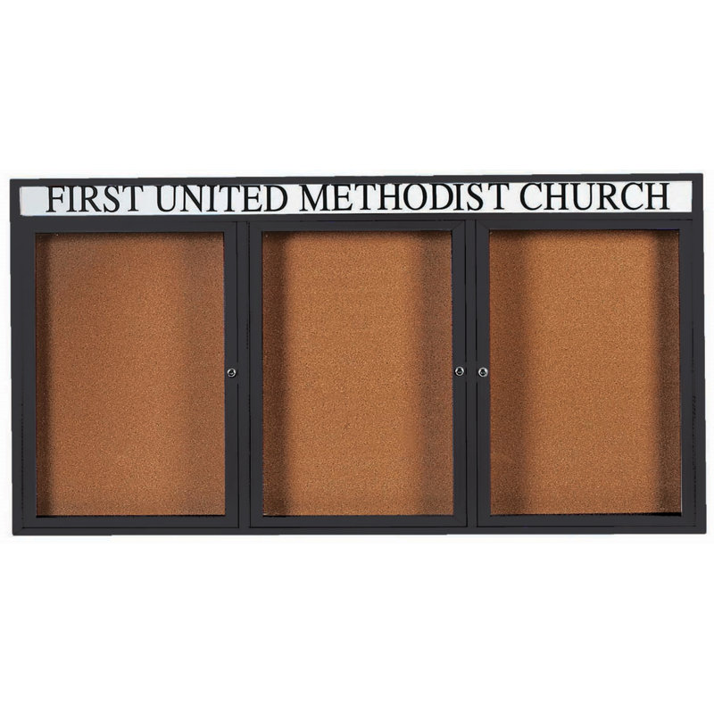 Wall Cork Bulletin Board, Powder Coated Black, Three, 48" H x 96" W