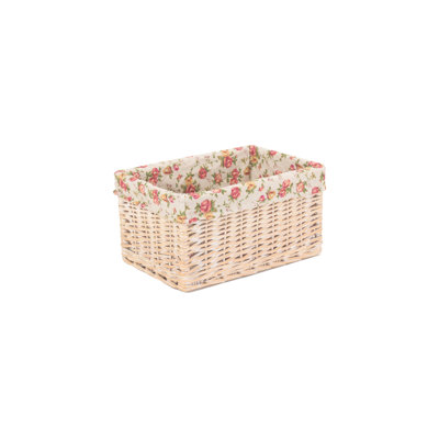 Garden Rose Lined Storage Wicker Basket