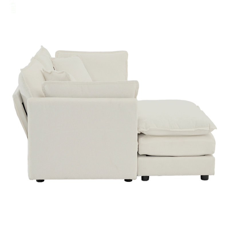Chenille Two-Seater Sofa With 1 Footrest, 2 Seater L-Shaped Sectional With Ottoman,Loveseat With Ottoman For Small Living Space Chenille