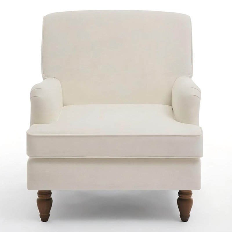 Fauteuil moderne rembourré avec pieds tournés, Crème