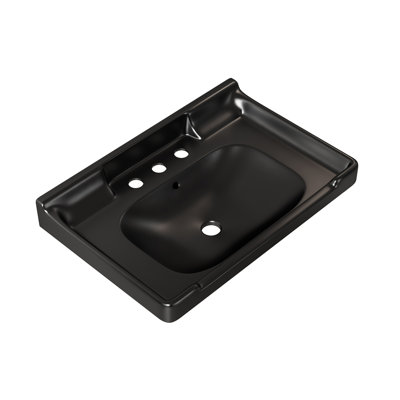 Lavabo de salle de bain en céramique 28 po avec 3 trous pré-percés, sans armoire et robinet, noir Vici