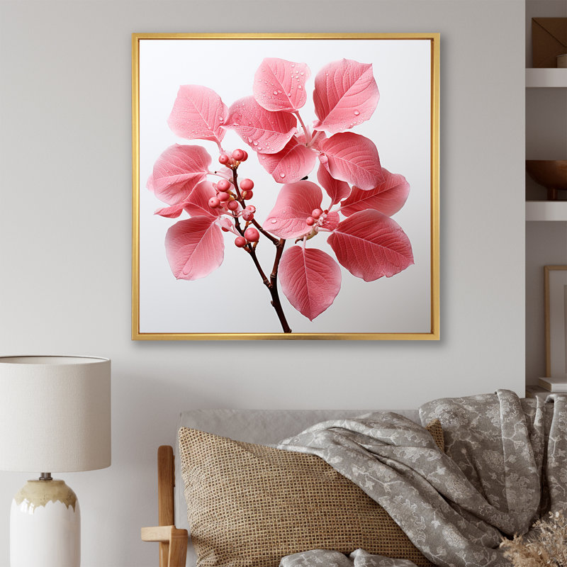 «Pink Leaves Rose Radiance» sur toile, H 24 po x l 24 po x P 1 po, Cadre flottant doré