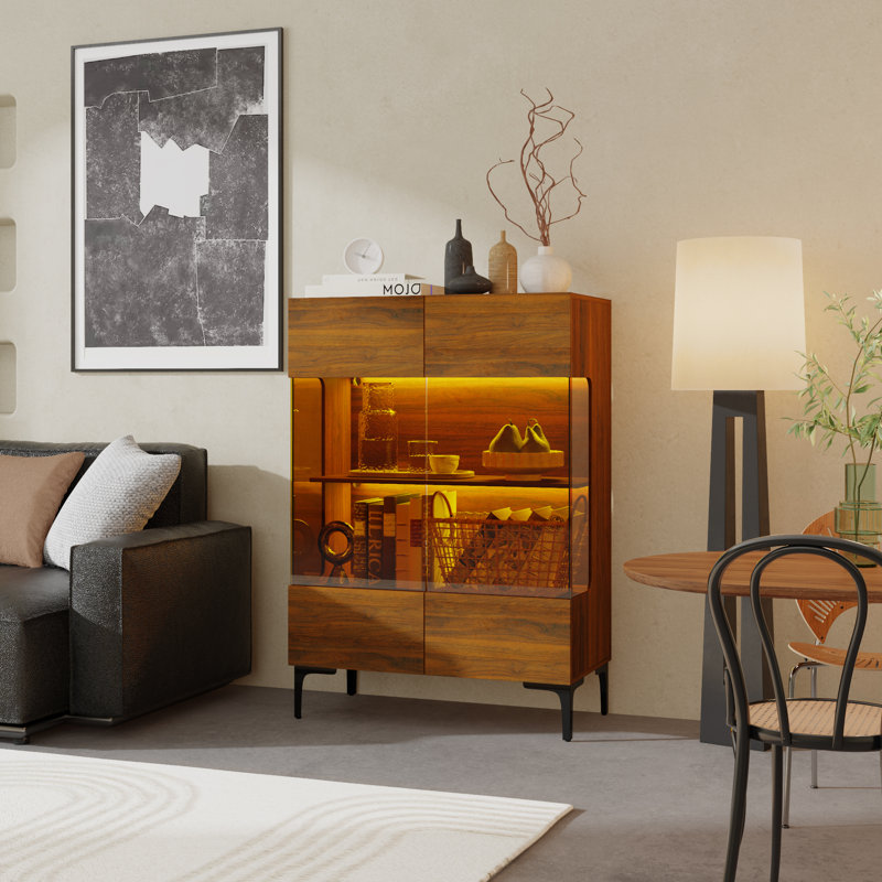 Culver 31.5'' W X 45.3'' H 4-Tier Sideboard With Glass Doors And Light, Brown