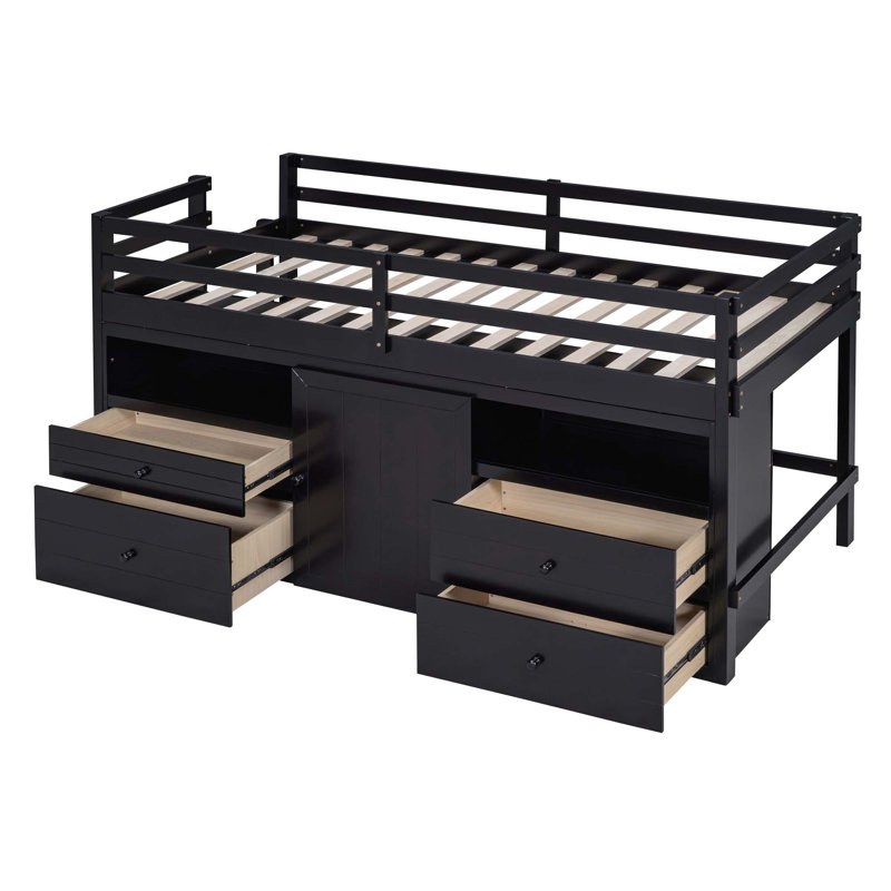 Ilsefriede Kids Twin Loft Bed with Drawers, Espresso