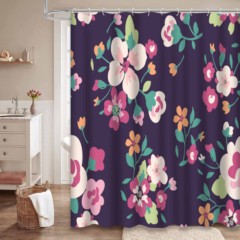 Rideau de douche imperméable à motif floral avec 12 crochets, L 72 po x l 72 po