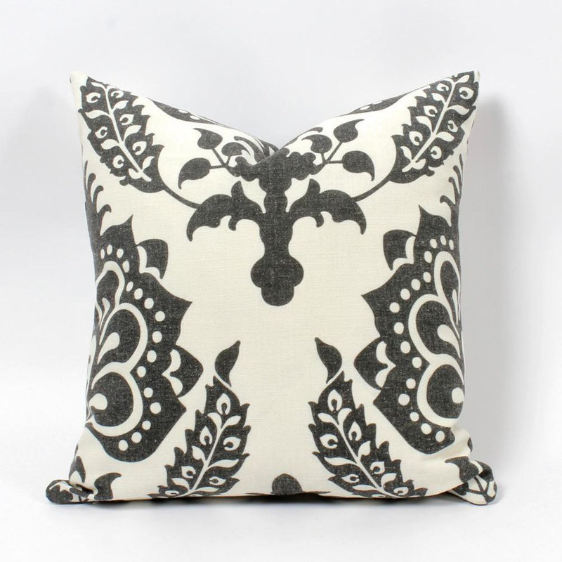 Patterned Black Cushion, Black, Polyester/Polyfill