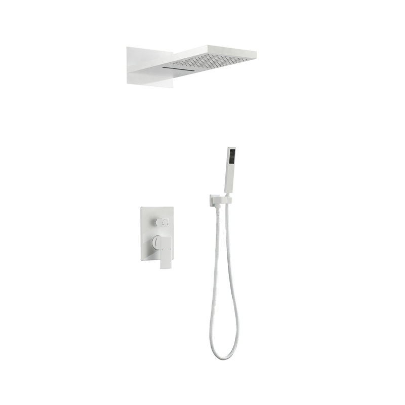 Système de douche, pomme de douche cascade avec douche à main, ensemble de robinet de douche mural pour salle de bain, Blanc