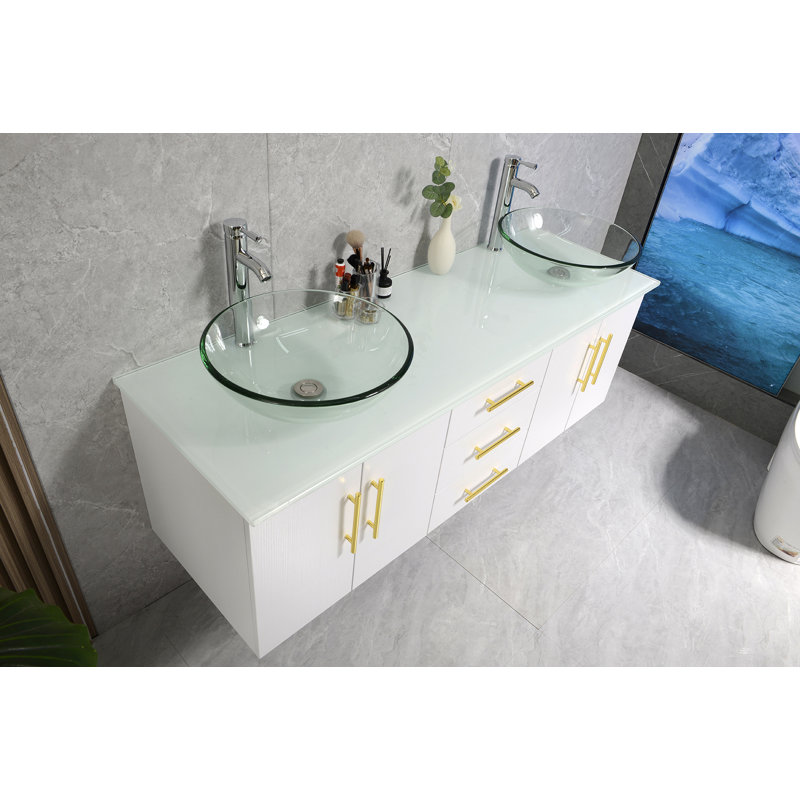 Ensemble de meuble-lavabo mural double, Blanc