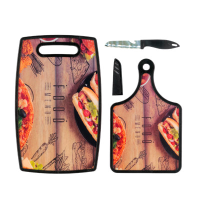 3-tlg. Schneidebretter-Set Mit Messer, Pizza, Design 4.