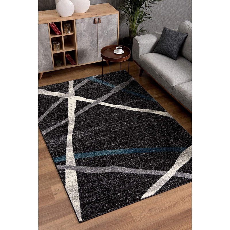 Tapis gris / noir / bleu Mcconn, Rectangle 8 pi x 11 pi