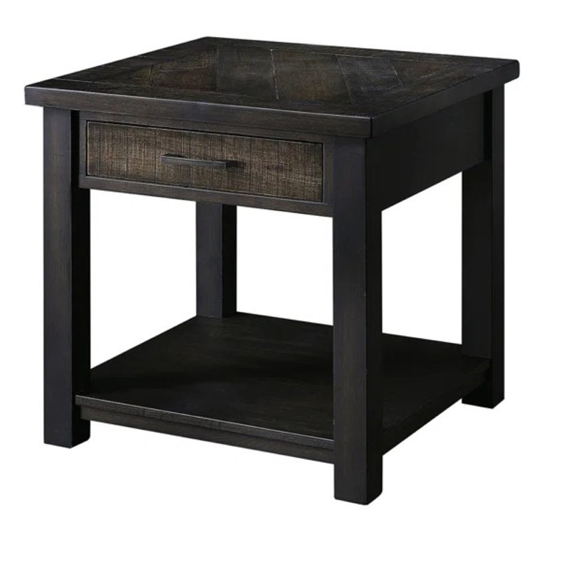 Jorveth 24 po Table de bout rectangulaire en bois foncé avec tablette inférieure ouverte