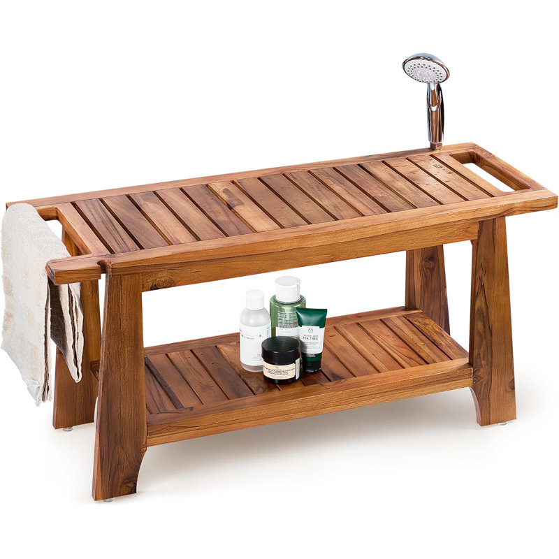 Teak Shower Benches for Inside Shower with Shelf for Bathroom and Spa, 34'' W