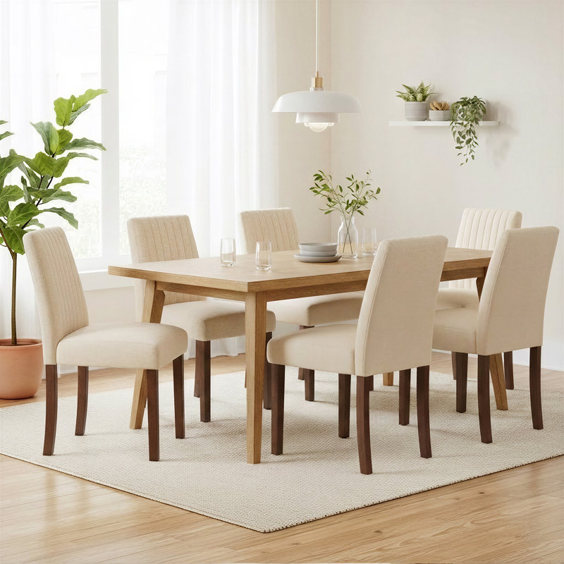 48cm H Fabric Upholstered Upholstered Back Side Chair, Beige