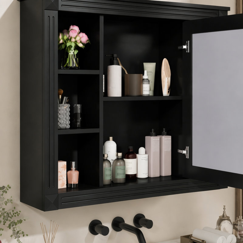 Armoire de rangement murale de salle de bain 35 po x 28 po, armoire à pharmacie, armoire murale moderne avec miroir, armoire à miroir avec 6 tablettes ouvertes (meuble-lavabo non inclus)