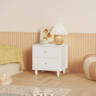 Table de chevet moderne en bois aggloméré à 2 tiroirs avec boutons ronds Modern