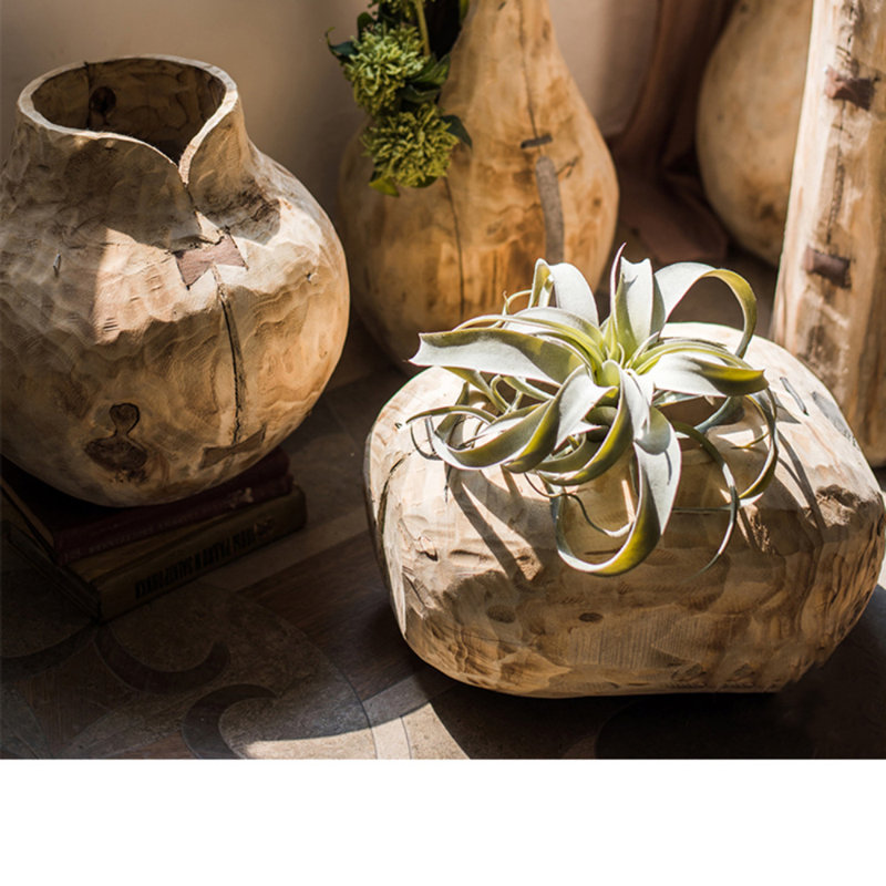 Vase de plancher en bois brun clair / brun clair intérieur / extérieur, H 13 po x l 17,7 po x P 13,4 po