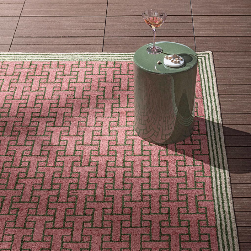 Geometric Area Rug in Dust Pink/Green/Beige, Rectangle 5'3" x 7'6"