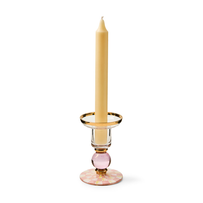 Rosy Check Large Glass Candlestick, 4.25" H x 2.75" W x 2.75" D