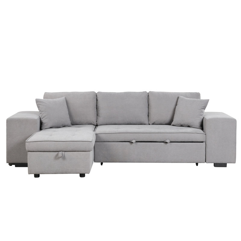 Canapé-lit modulaire réversible en L de 104,5 po à 3 places avec méridienne de rangement et 2 tabourets pour le salon, gris