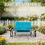 Banc oscillant de 47 po de largeur, chaise berçante de patio pour 2 personnes avec dossier en filet respirant, coussins et structure en acier, bleu