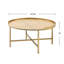 Oak And Gold Round Tray Style Top Coffee Table With Cross Bar Metal Base, 0.75" Thick, 34" Product Depth, Width, 18" Height Thickness, 34 Inches 18