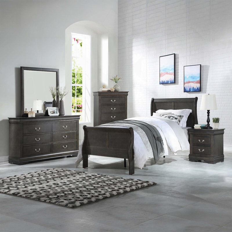 1Pc Traditional Classic Wooden 2-Drawers Nightstand, Dark Gray