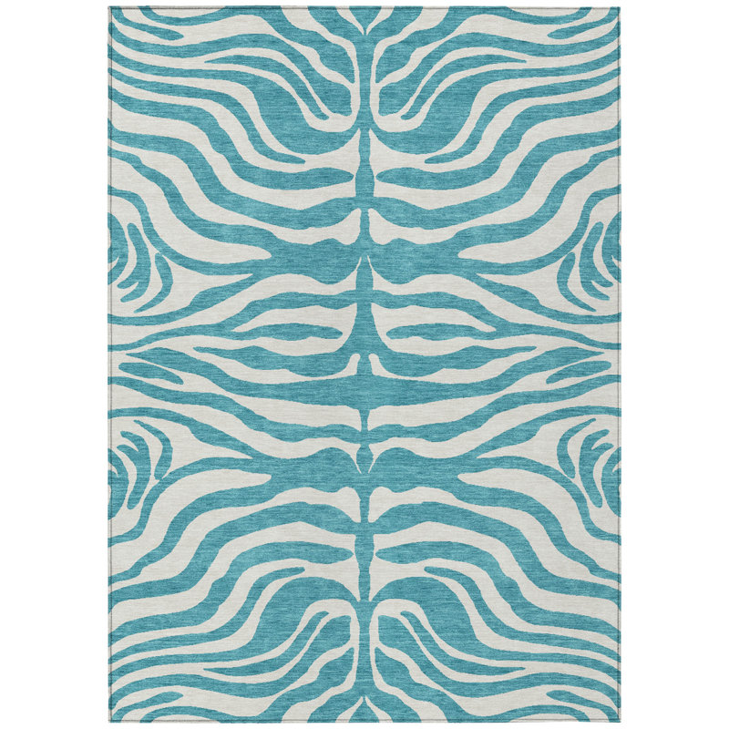 HomeRoots 3' X 5' Teal Blue Animal Print Washable Indoor Outdoor Area Rug