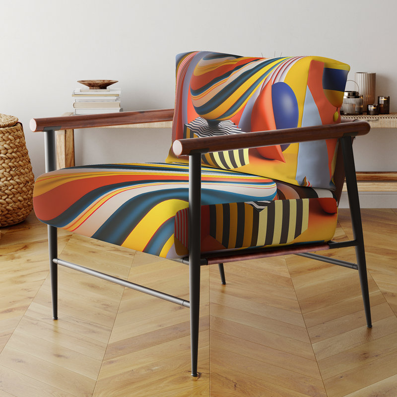 Fauteuil d'appoint à motif géométrique abstrait rembourré Croker, Noir, noir, noir, noir