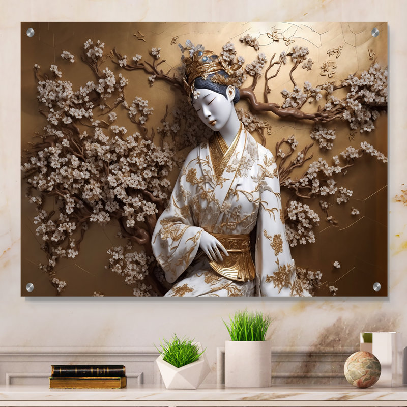 Statue de femme japonaise, art mural japonais en acrylique pour le salon, H 24 po x l 32 po