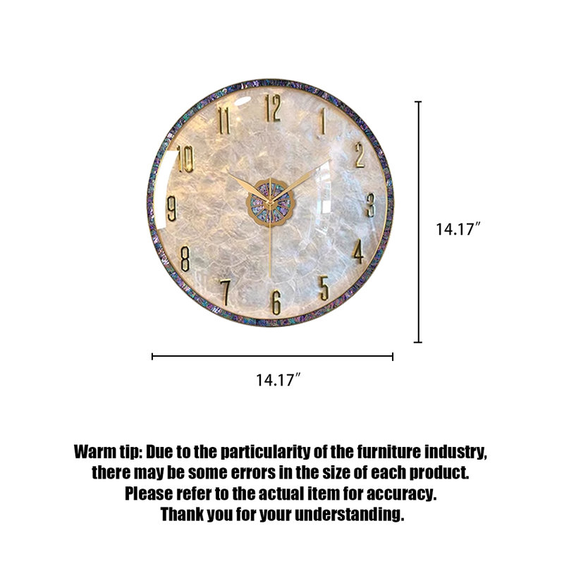 Golden White Seashell Metal Wall Clocks, Small: 14.17"