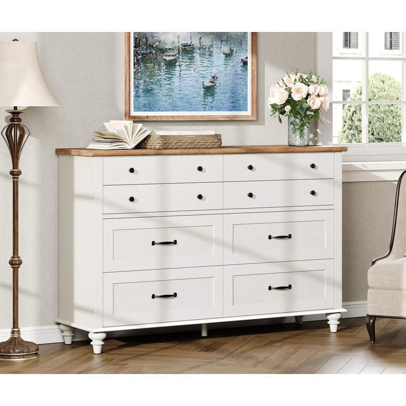 Commode pour ados pour chambre d'enfant, commode 8 tiroirs pour chambre à coucher, Blanc