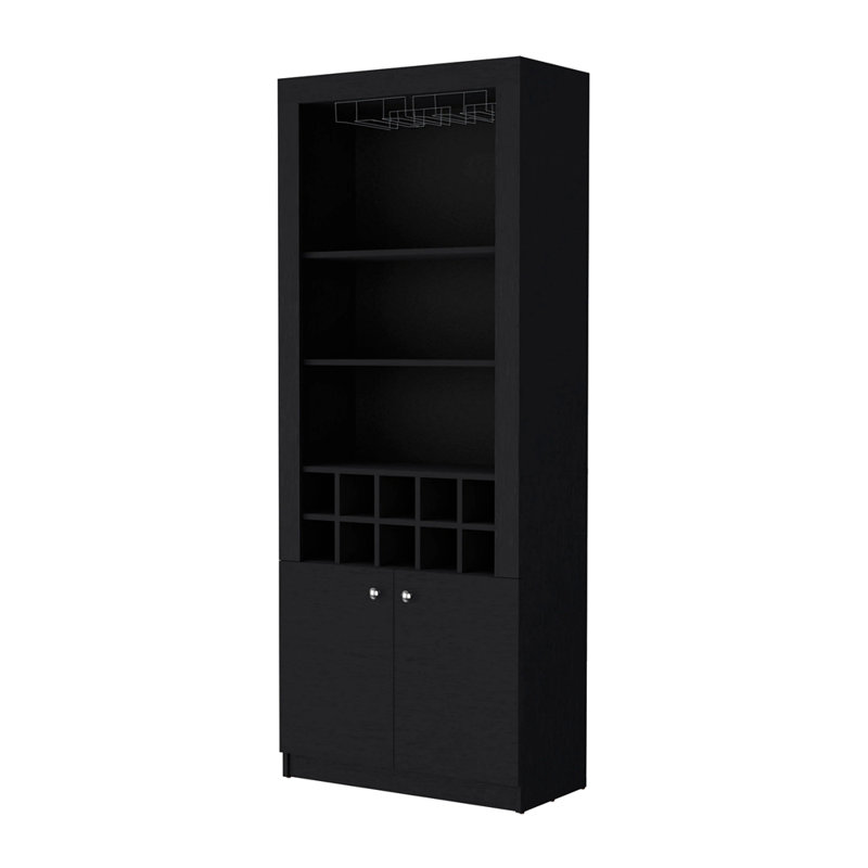 Bar avec rangement pour bouteilles de vin et trois tablettes, Noir