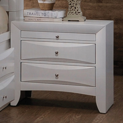 Modern White Bedroom Nightstand With Two Storage Drawers And Pull Out Tray, 26"W X 17"D 25"H, Wood Construction, Flared Square Legs, Metal Glides For Consistent Operation Contemporary 26 Inches Wide,