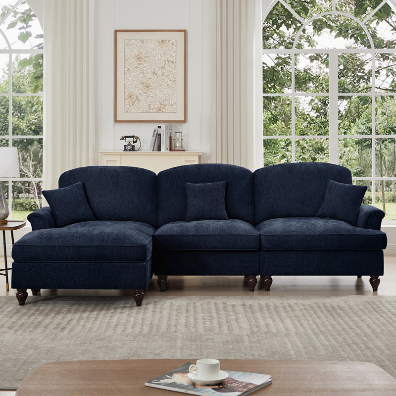 Élégant canapé Mid-Century 3 places avec 1 repose-pieds, Bleu