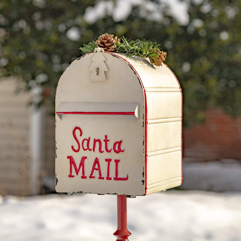 Standing Christmas Mailbox with Lighted Wreath, Blanc