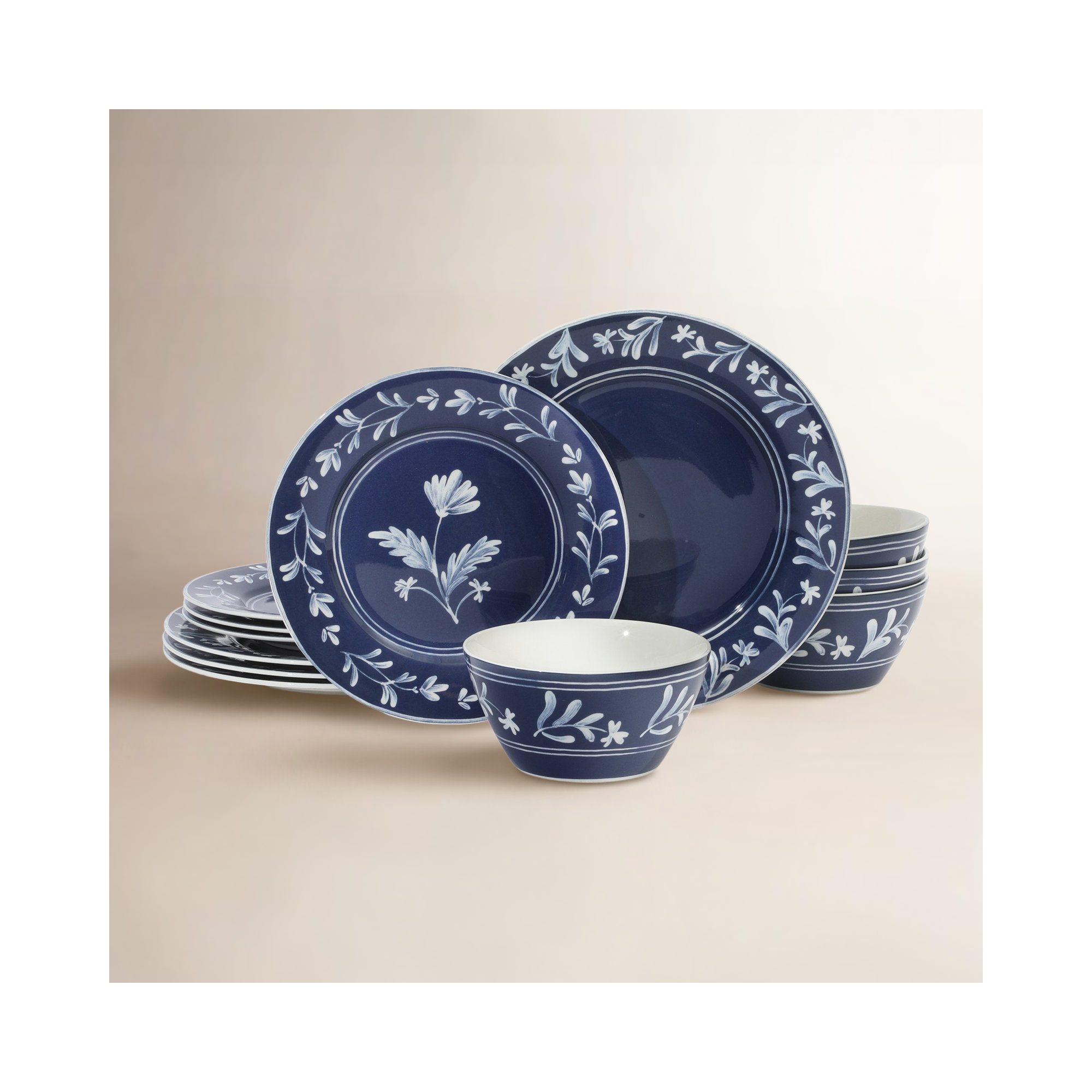Martha Stewart Maiden Crown 12-Piece Dinnerware Set – Vegan Bone China Ceramic Plates & Bowls – Floral Design – Service for 4 – Dishwasher & Microwave Safe
