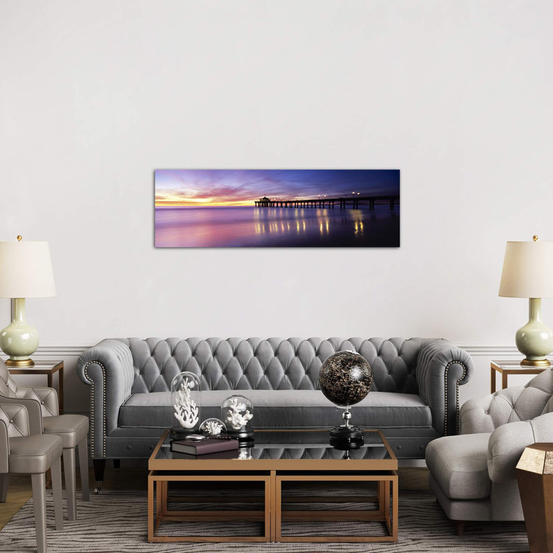 Reflection of a Pier in Water, Manhattan Beach Pier, Manhattan Beach, San Francisco, California, Usa 1 Piece Panoramic Wall Art on Canvas