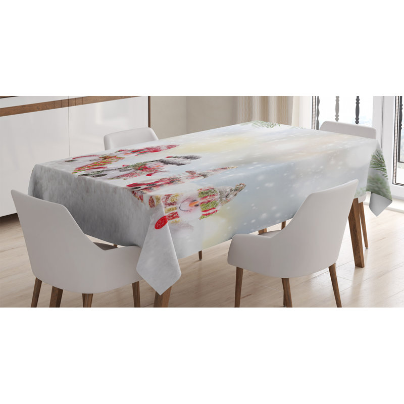 Depiction with Snowman and Falling Snow Ice Frozen Blizzard Themed Art Print Tablecloth, 72" x 52"
