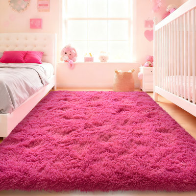 Shag Area Rugs for Living Room, 9x12 ft Soft Fluffy Rugs for Bedroom, Nursery, Kids Room Home Decor, Rose Red