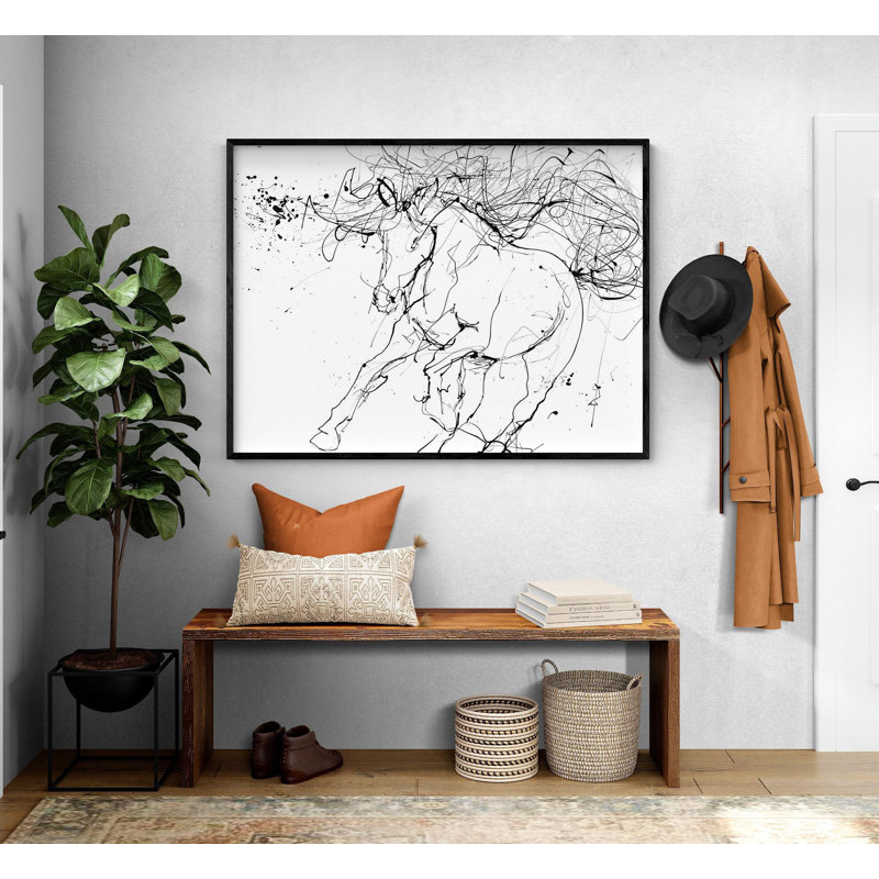 «Horse Contour 2» par STA Studio, affiche de dessin, cheval de chambre à coucher, affiche, Noir, noir, noir, noir