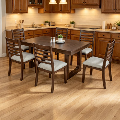 7 Piece Extendable Dining Table Set, Farmhouse Extendable Table with 18" Move Leaf, 78" Rustic Wooden Kitchen Table and 6 piece Upholstered Chairs, Ex