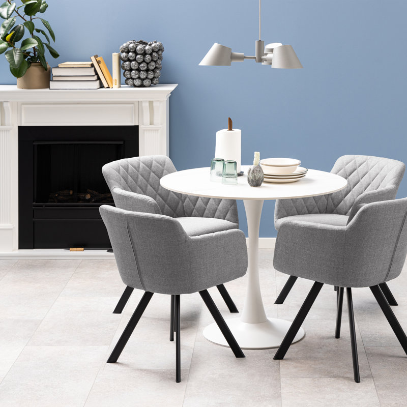 Gurenich Round Metal Base Dining Table, White