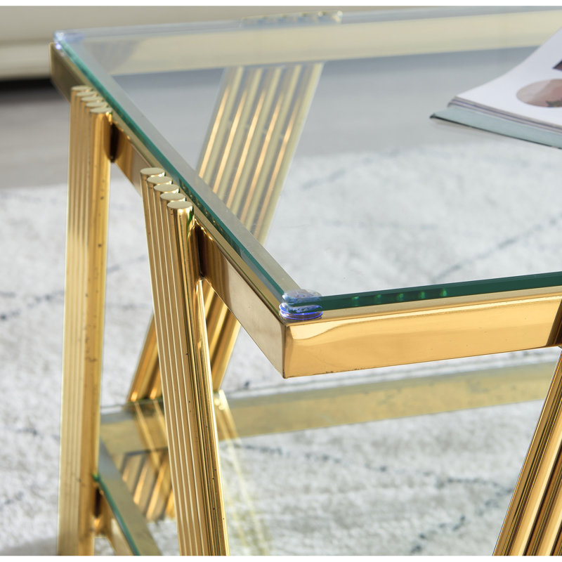 Table basse rectangulaire de 47 po de largeur, verre trempé, acier inoxydable, table de bureau à domicile moderne avec rangement, acier pour