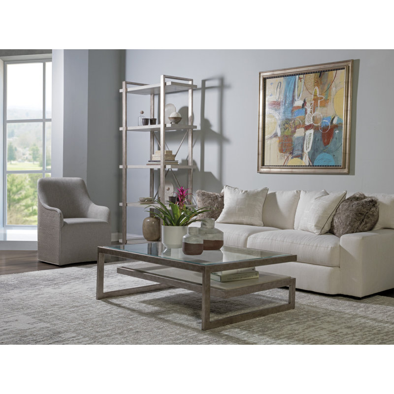 Contemporary Silver Leaf & Wire-Brushed Oak Cocktail Table